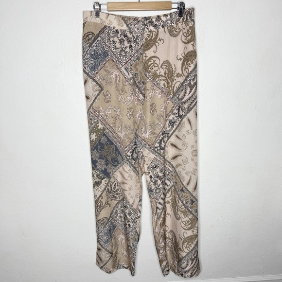 Hanro Lille Woven Paisley Lightweight Pull On Pants Women's Large Boho Pockets - Picture 1 of 10